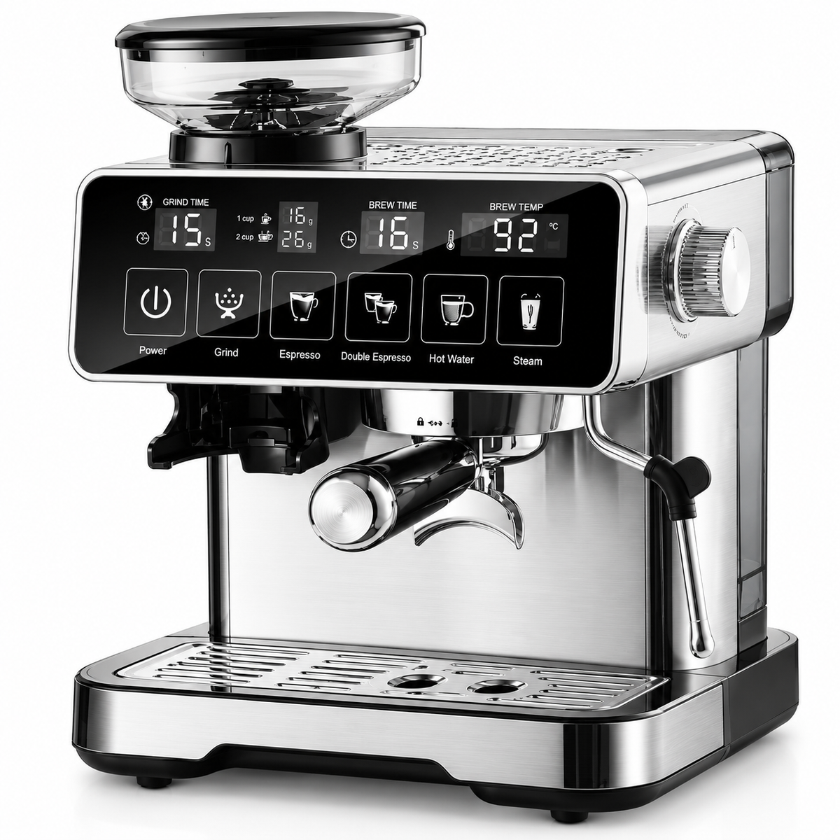 Bangwei Touchscreen Commercial Espresso Machine with Built-In Grinder and 58mm Portafilter (20 Bar, 2300W)