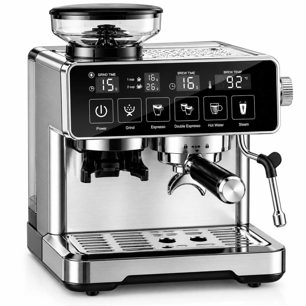 Bangwei Touchscreen Commercial Espresso Machine with Built-In Grinder and 58mm Portafilter (20 Bar, 2300W)
