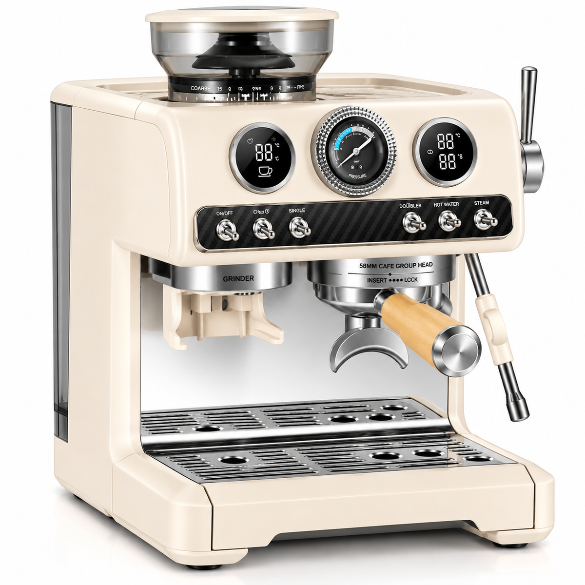 Bangwei Commercial Espresso Machine with Built-In Grinder and 58mm Portafilter (20 Bar, 2250W)