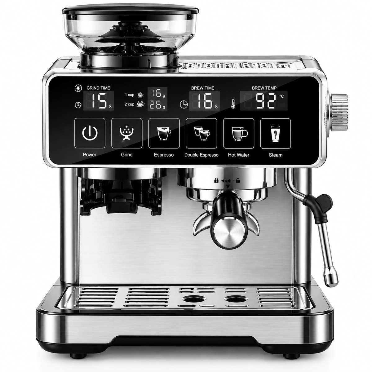 Bangwei Touchscreen Commercial Espresso Machine with Built-In Grinder and 58mm Portafilter (20 Bar, 2300W)